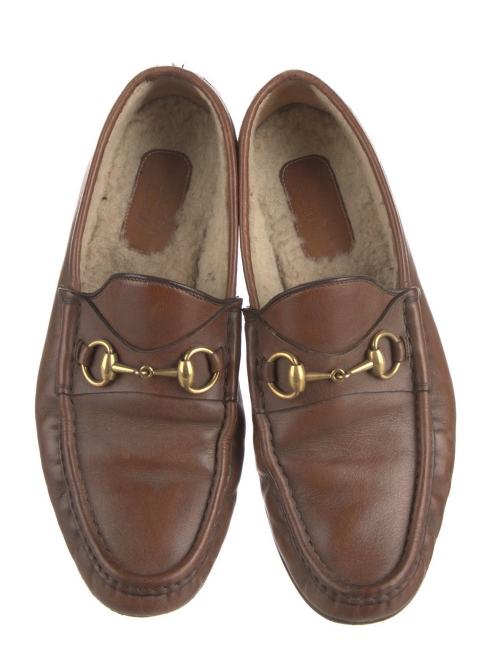 Men's Brown Leather Horsebit Loafers with Shearling Lining